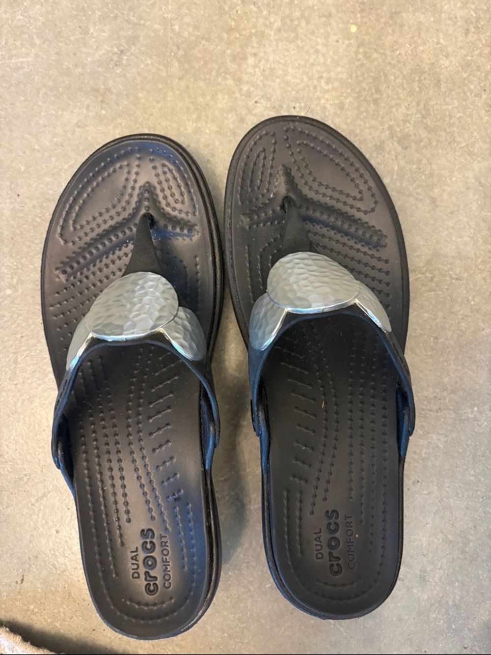 CROCS Black Sandals with Silver Accents